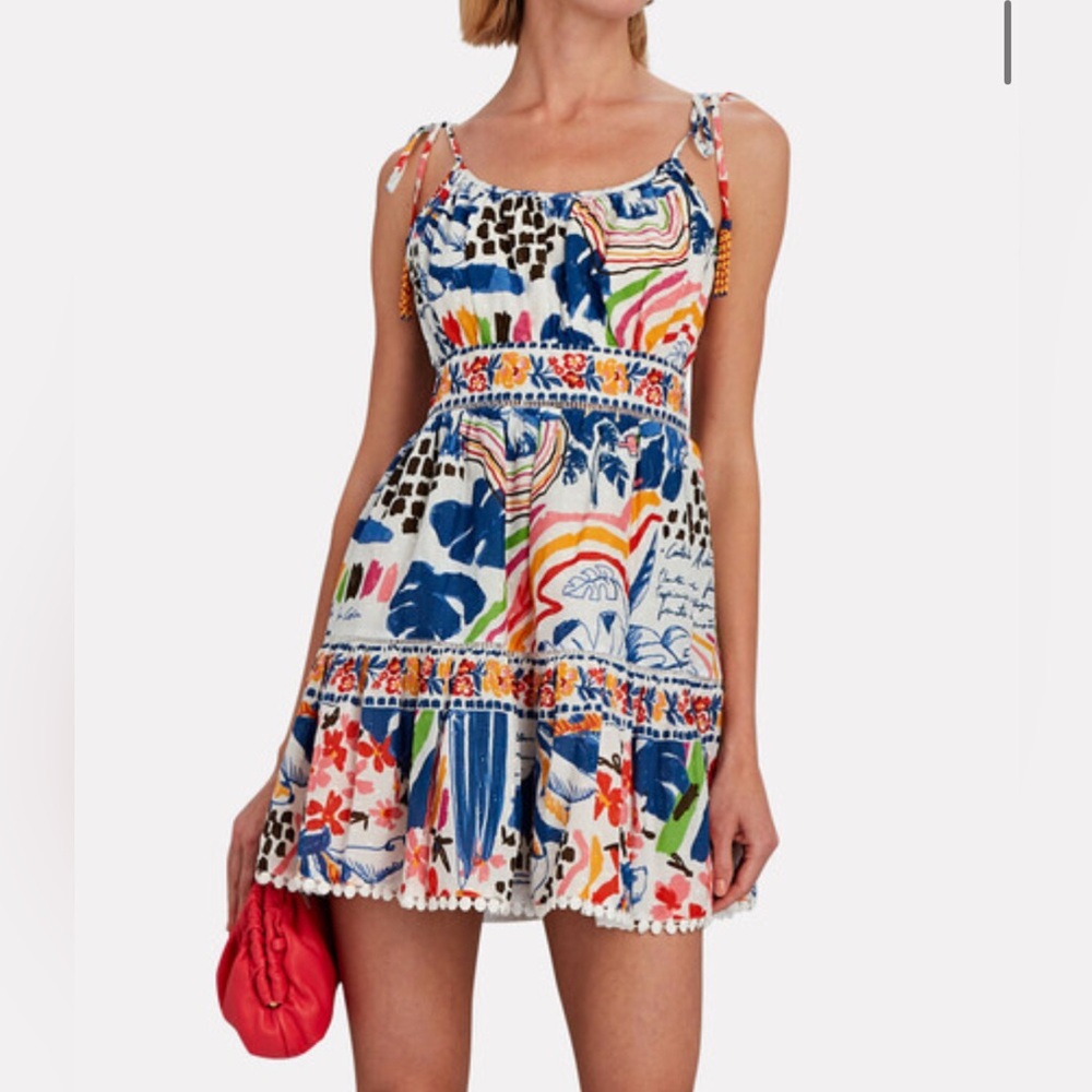 FARM RIO Wild Brazil Tie-Shoulder Cotton Colorful Mini Dress Sz S NWT Intermix
